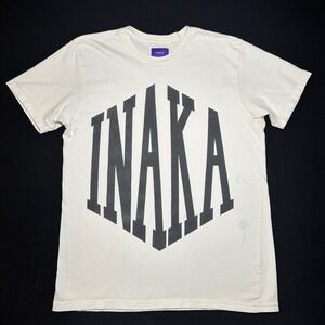 INAKA‎ Mens T Shirt XL Cream Streetwear Fashion Tee
